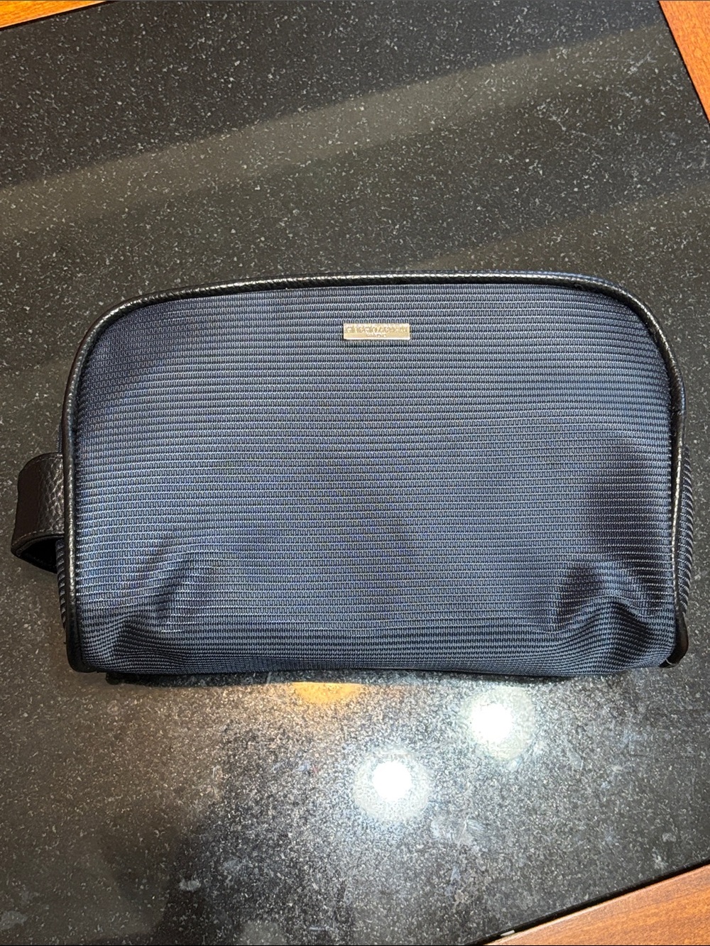Giorgio Armani Men's Navy Textured Travel Toiletry Bag - Unbranded